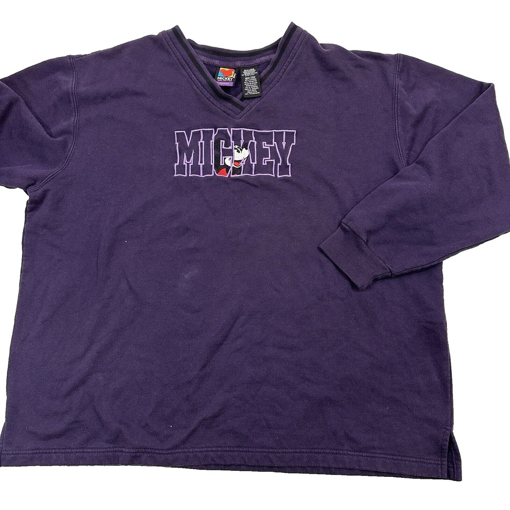 Vintage 90s Disney Mickey Unlimited Purple V-Neck‎ Pullover Sweatshirt 18W/20W